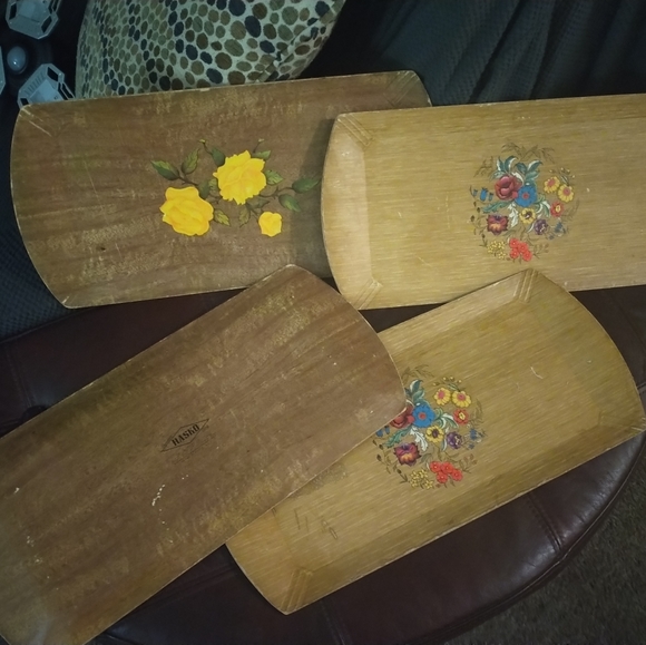 Mid century art deco vintage wood trays by Hasco set of 4 - Picture 2 of 3